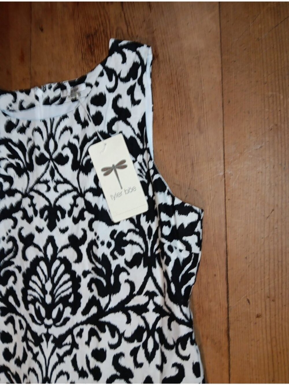 Tyler Boe 100% Linen Shift Dress Womens L Black Damask Boho Print Sleeveless NWT - Picture 2 of 10